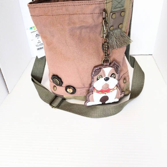 Chala Patch Women's Canvas Crossbody Messenger Bag With Cute Dog Keychain Mauve - Picture 10 of 10